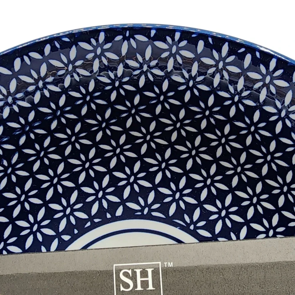 SH Home Blue Fu Floral Ceramic Ramen Noodle Bowl 42oz With 2 Chopstick And Spoon